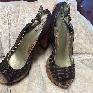 GUESS brand leather high heels with cork heel